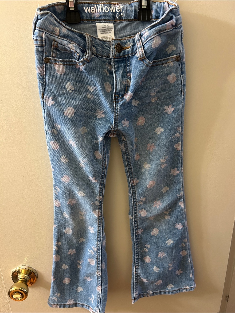 Wallflower Light Blue Denim Jeans with Pink Floral Pattern